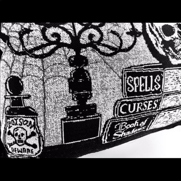 Halloween Skull Pillow Candlelabra Poison Spell Books Black - Picture 8 of 12
